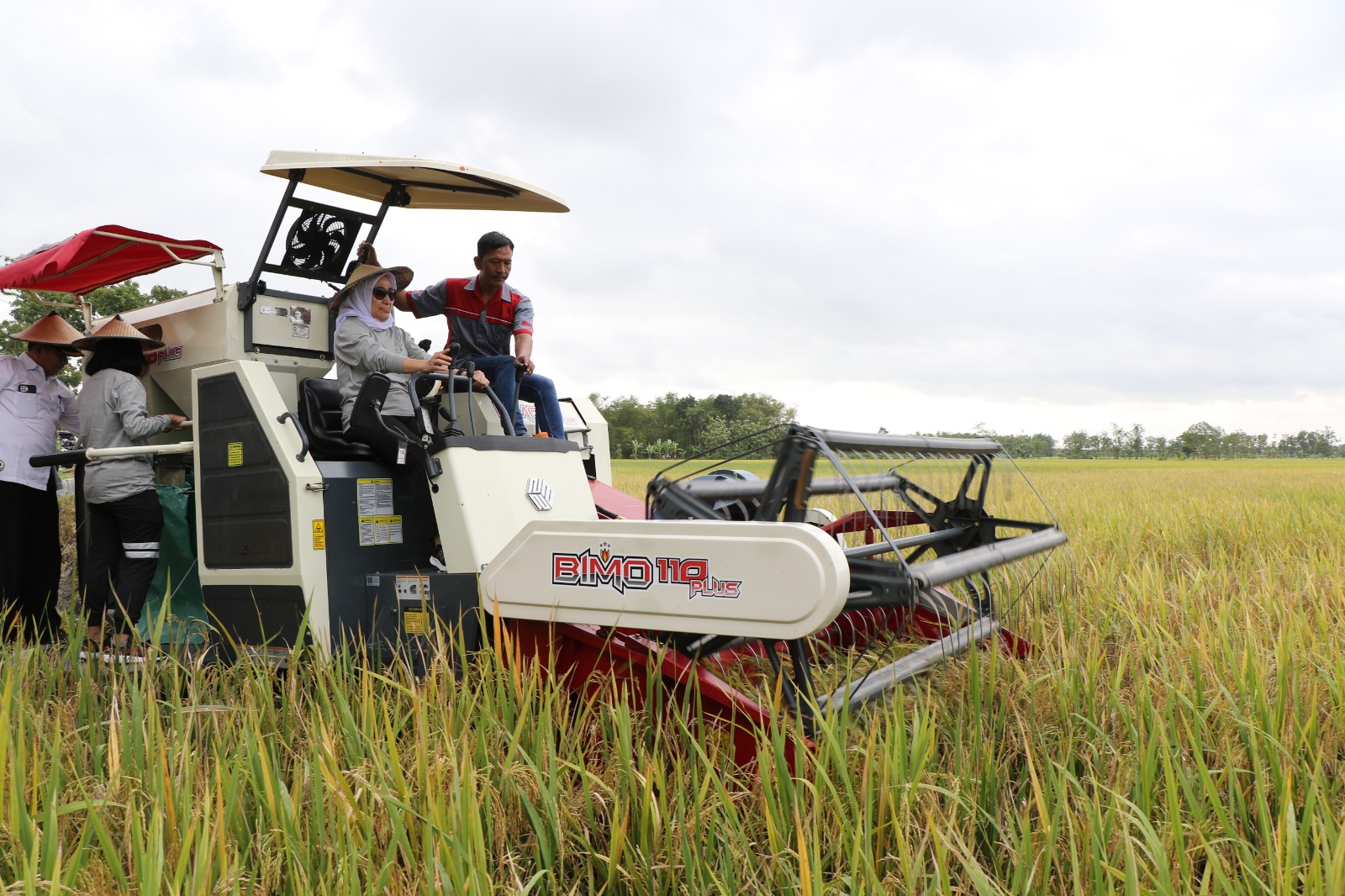 Bupati Bojonegoro Mencoba Langsung Bantuan Alsintan Berupa Combine Harvester.