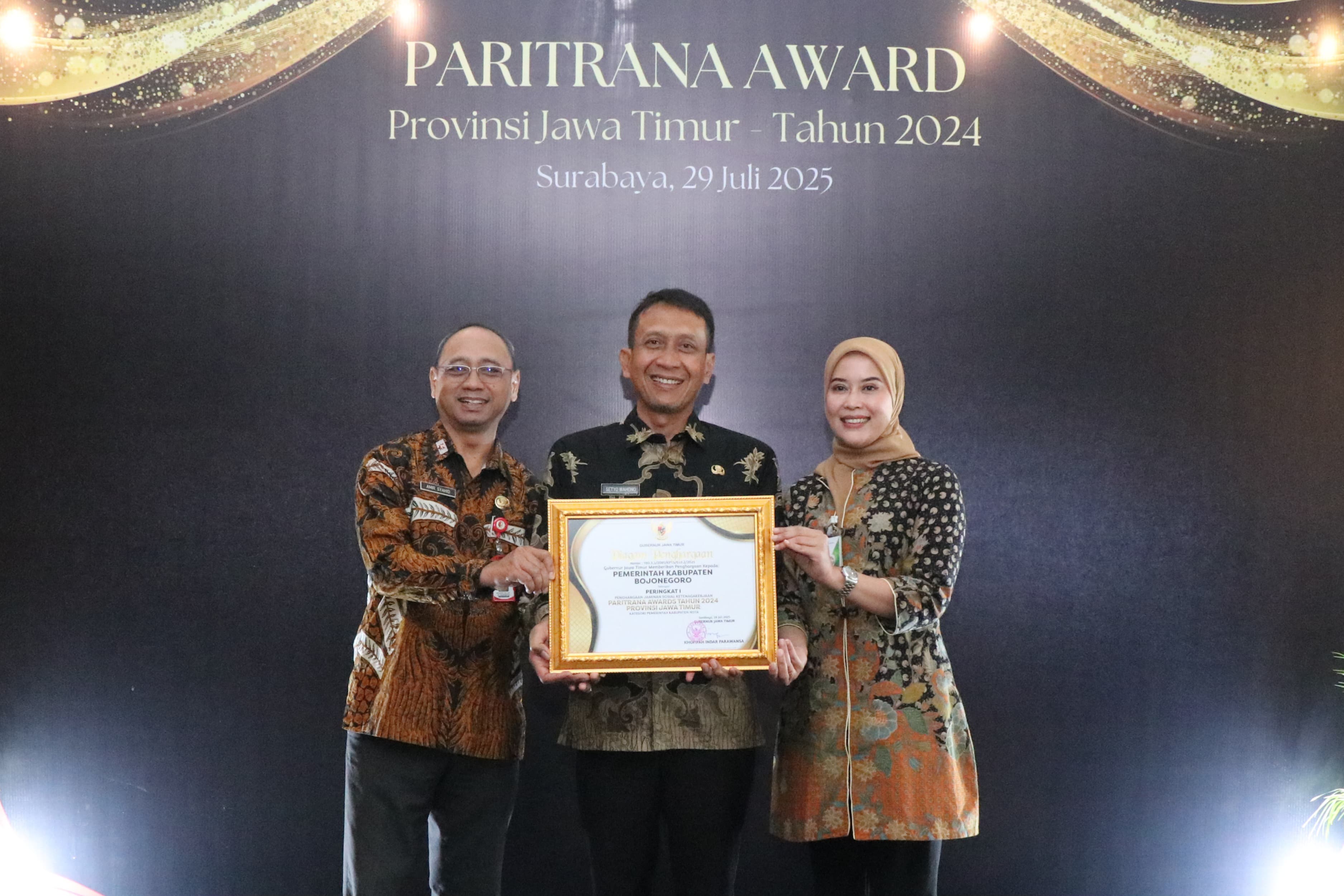 Pemkab Bojonegoro Raih Peringkat 1 Paritrana Award 2024 Tingkat Provinsi Jawa Timur